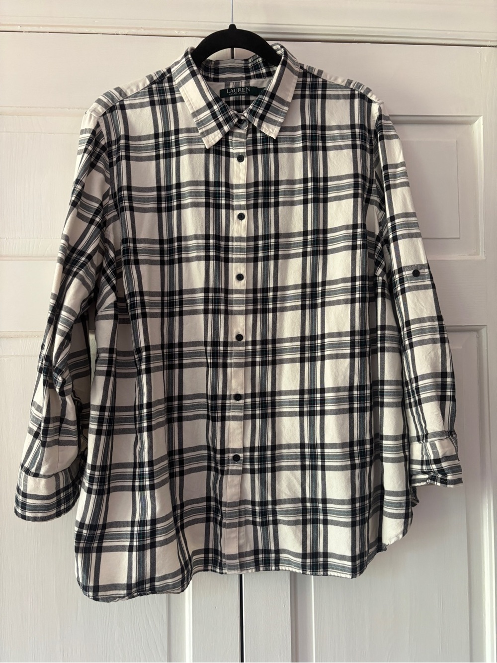 Ralph Lauren Plaid Button Down Flannel 100% Cotton Shirt Roll Tab Sleeve Size 2X